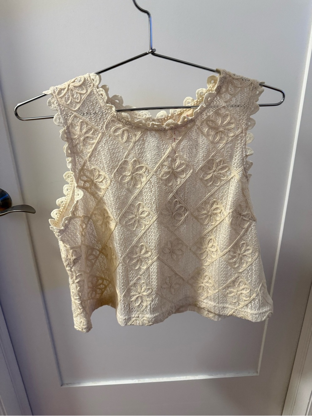 Cream Lace Crochet Sleeveless Top